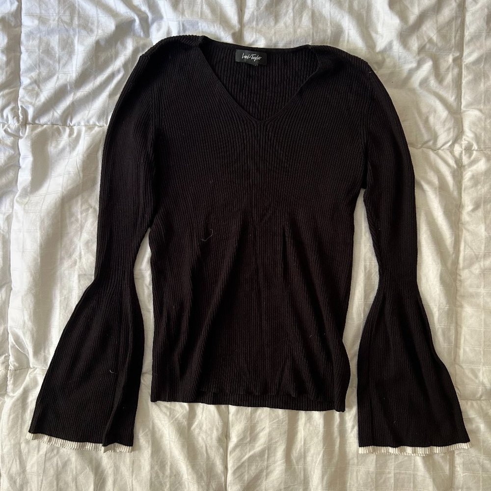Lord & Taylor Black Bell-Sleeve Sweater (Small)